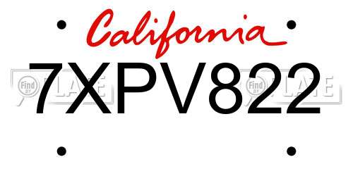 7XPV822 California License Plate