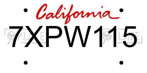 7XPW115 California License Plate