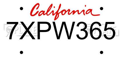 7XPW365 California License Plate