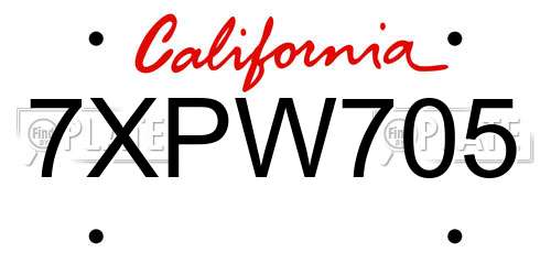 7XPW705 California License Plate