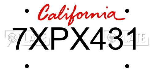 7XPX431 California License Plate