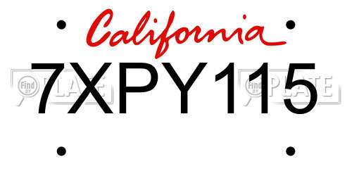 7XPY115 California License Plate
