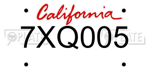 7XQ005 California License Plate