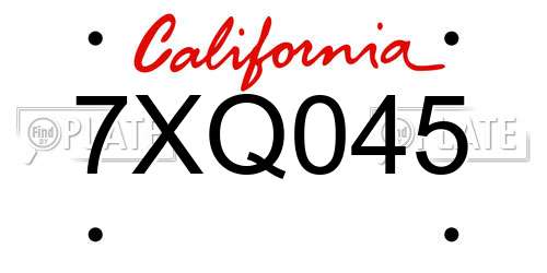 7XQ045 California License Plate