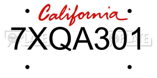 7XQA301 California License Plate