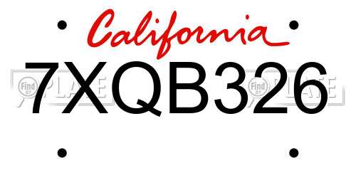 7XQB326 California License Plate
