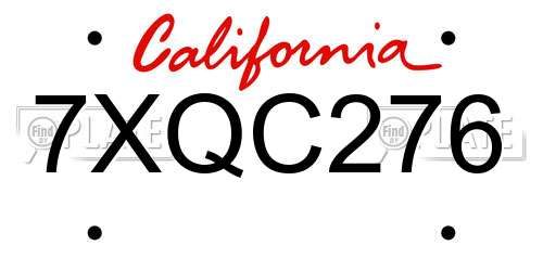 7XQC276 California License Plate