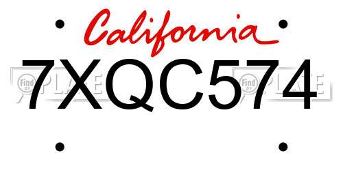 7XQC574 California License Plate