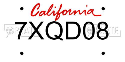 7XQD08 California License Plate