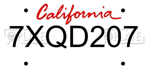 7XQD207 California License Plate