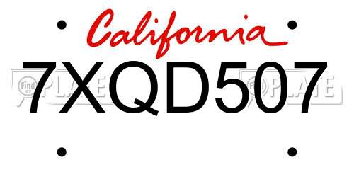7XQD507 California License Plate