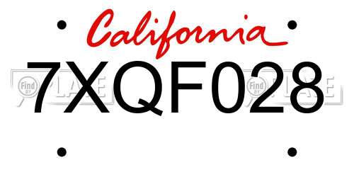 7XQF028 California License Plate