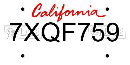7XQF759 California License Plate