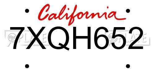 7XQH652 California License Plate
