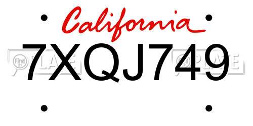 7XQJ749 California License Plate