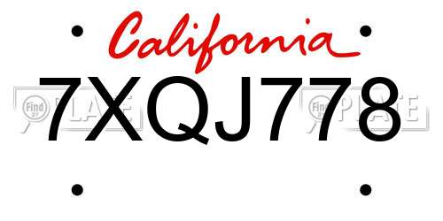 7XQJ778 California License Plate