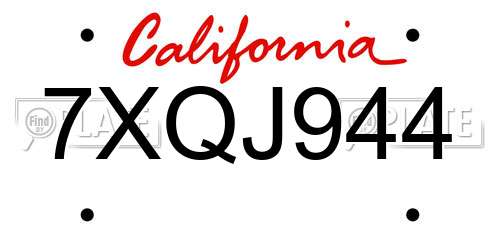 7XQJ944 California License Plate