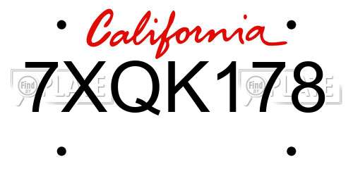 7XQK178 California License Plate