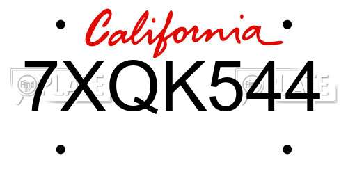 7XQK544 California License Plate