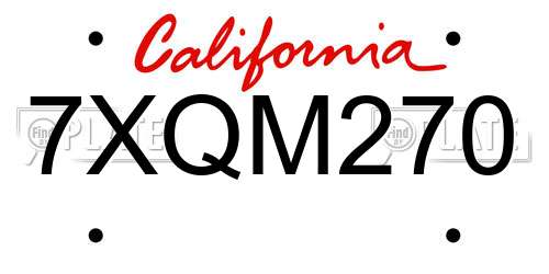 7XQM270 California License Plate