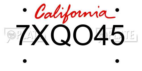 7XQO45 California License Plate