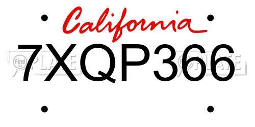 7XQP366 California License Plate