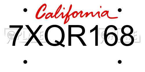 7XQR168 California License Plate
