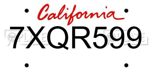 7XQR599 California License Plate