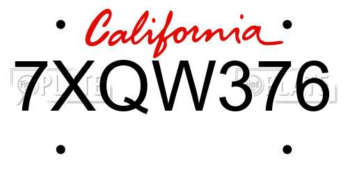 7XQW376 California License Plate