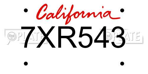 7XR543 California License Plate