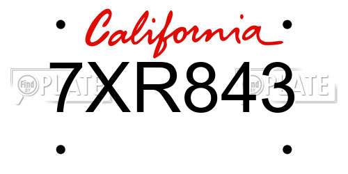 7XR843 California License Plate