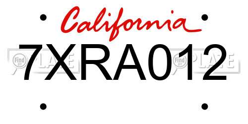 7XRA012 California License Plate