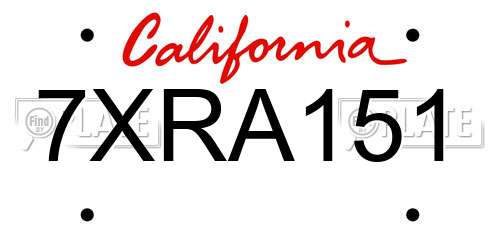 7XRA151 California License Plate
