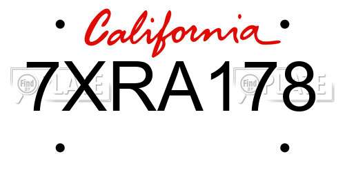 7XRA178 California License Plate