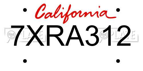 7XRA312 California License Plate