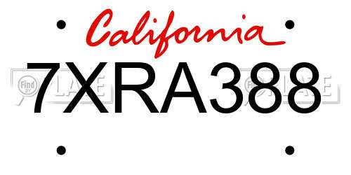7XRA388 California License Plate