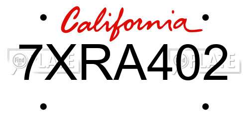 7XRA402 California License Plate