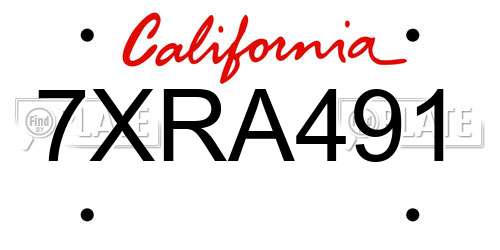 7XRA491 California License Plate