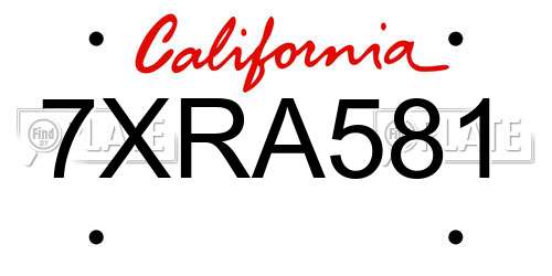 7XRA581 California License Plate