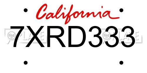 7XRD333 California License Plate