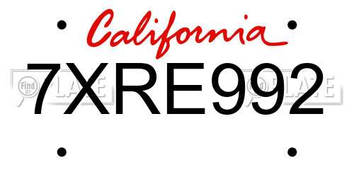 7XRE992 California License Plate