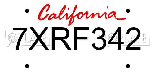 7XRF342 California License Plate