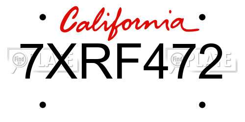 7XRF472 California License Plate