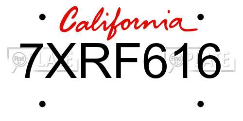 7XRF616 California License Plate