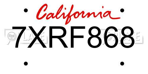 7XRF868 California License Plate