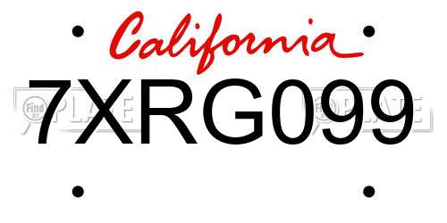 7XRG099 California License Plate