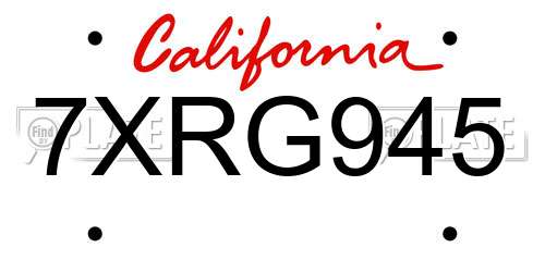 7XRG945 California License Plate