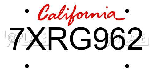 7XRG962 California License Plate