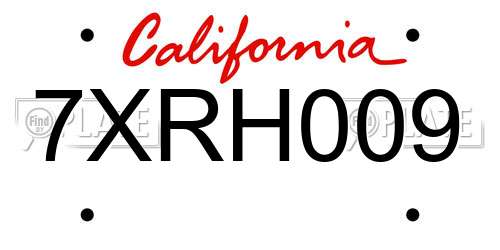 7XRH009 California License Plate