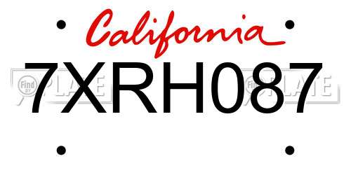 7XRH087 California License Plate